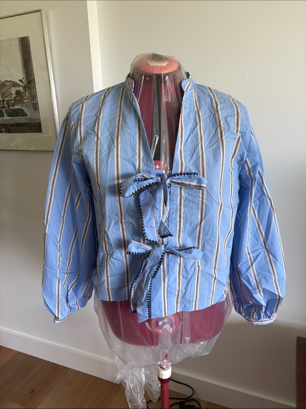 Zara Blue and White Striped Tie-Front Button Down Shirt